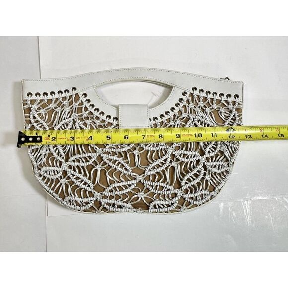 Rafē New York White Leather Nude Crochet Twist Buckle Handbag - Picture 14 of 16